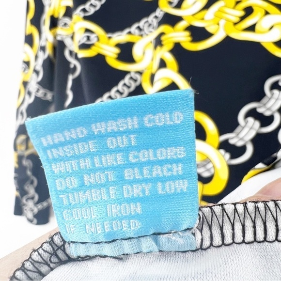 ✅J.McLaughlin Gold Chain Print Metallic NYLON/SPANDEX MEDIUM  White Silver Split - Picture 4 of 5